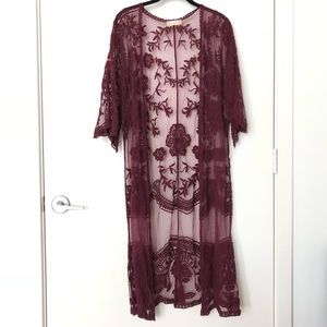 Altar’d State Wine Purple Lace Cardigan Coverup